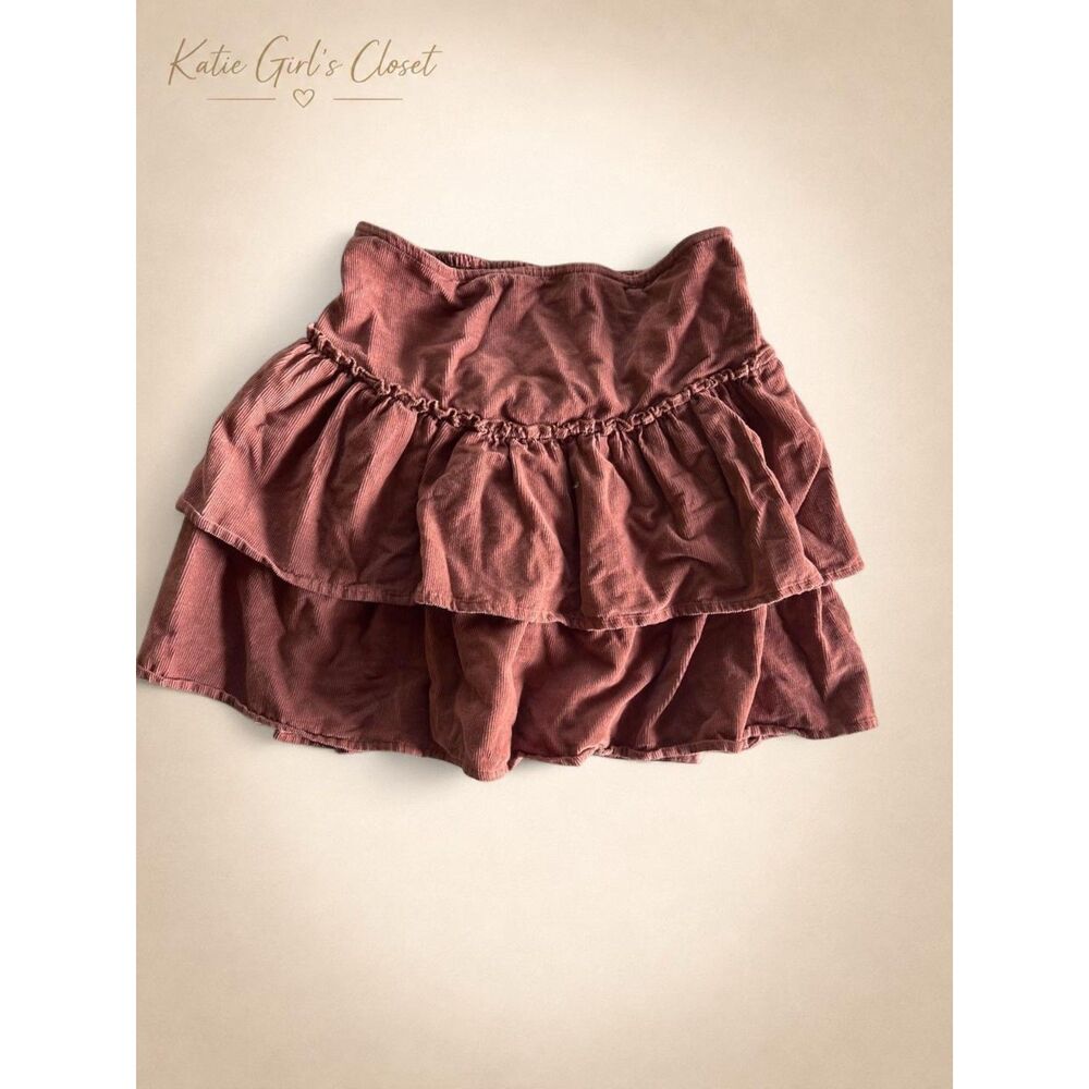 Japna Brown Cotton Tiered Ruffle Mini Skirt Small Boho Cottagecore